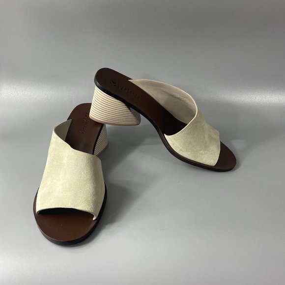 New Mercedes Castillo Izar Mid Dust Gray Kid Suede Sz 39.5 US 9.5 Mules Sandals